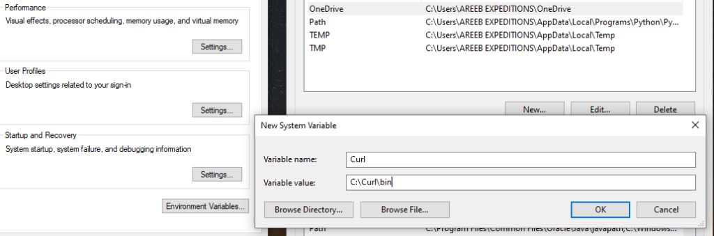 Adding the curl path