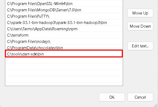 The Dart SDK in the environment variables