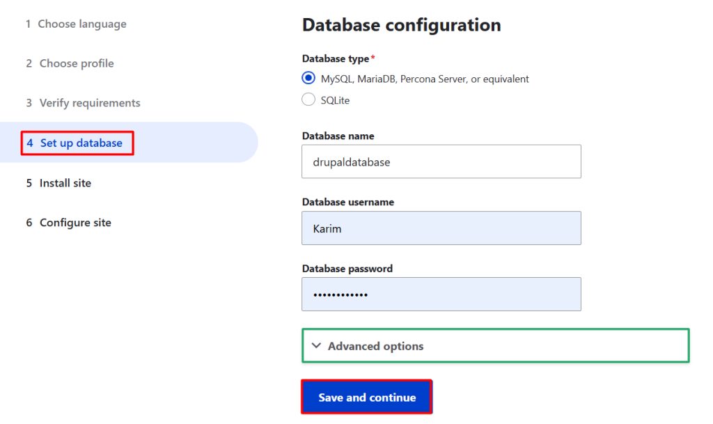 The database configuration