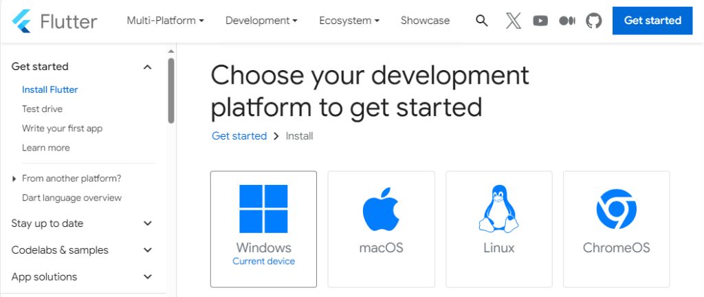 The Flutter downloads page