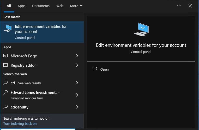 Editing the environment variables
