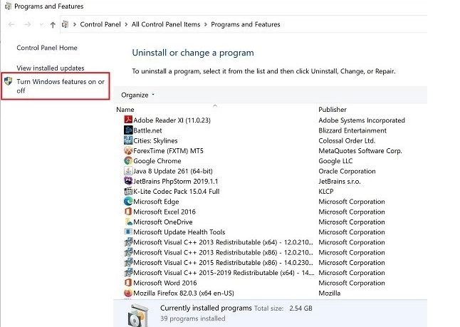 Programs and Features