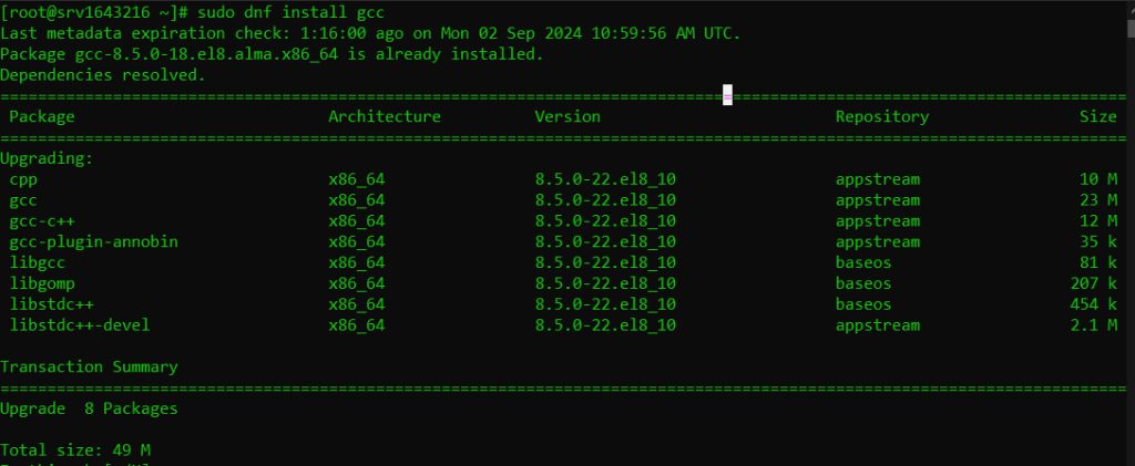 Installing gcc with dnf