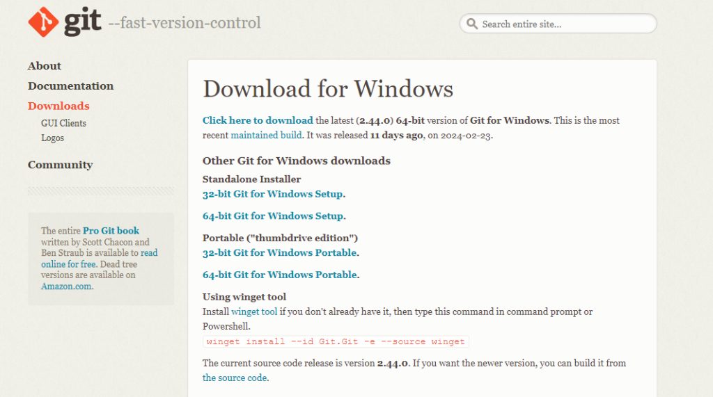 Downloading Git for Windows