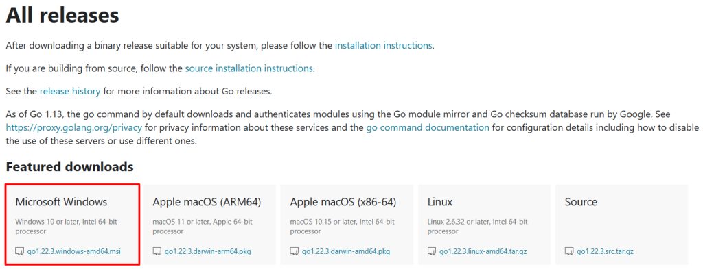 The Go download page