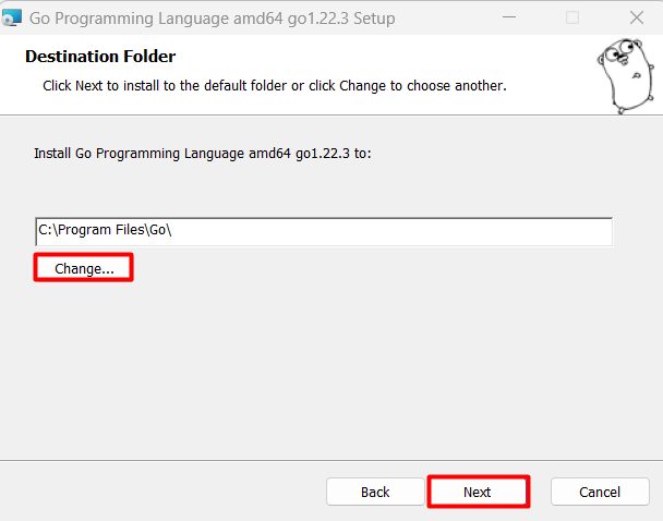 Choosing the destination folder