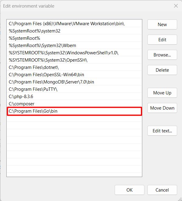 Editing the environment variables