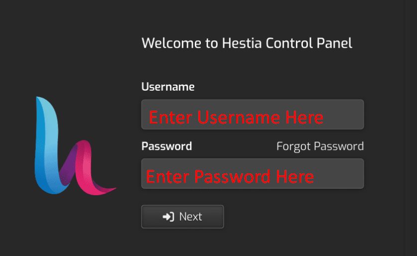 The HestiaCP login page