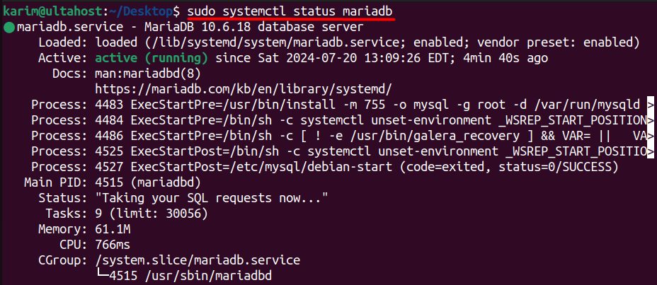 The MariaDB status