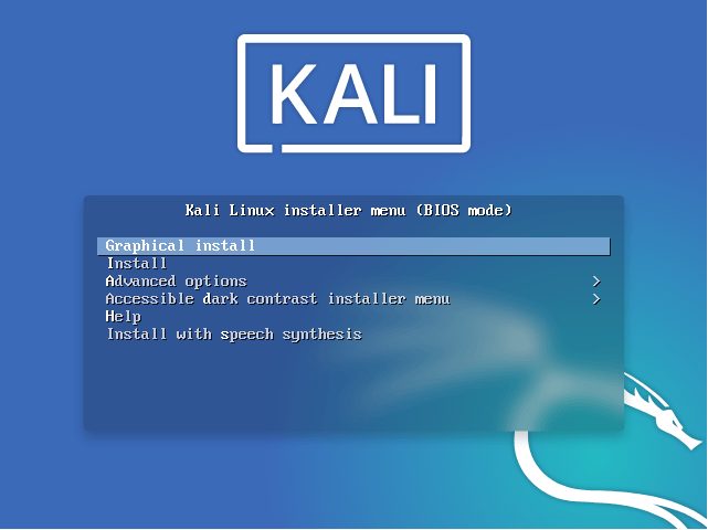 The Kali Linux boot screen
