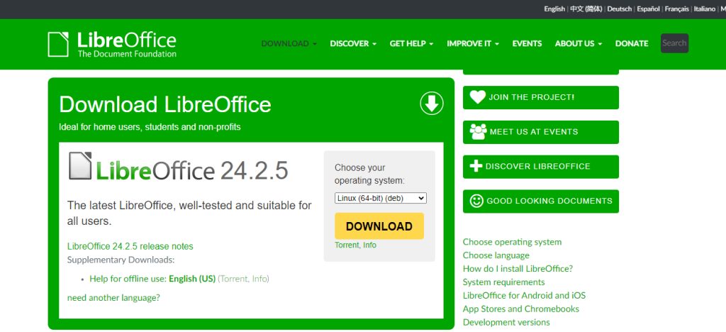 The LibreOffice download page