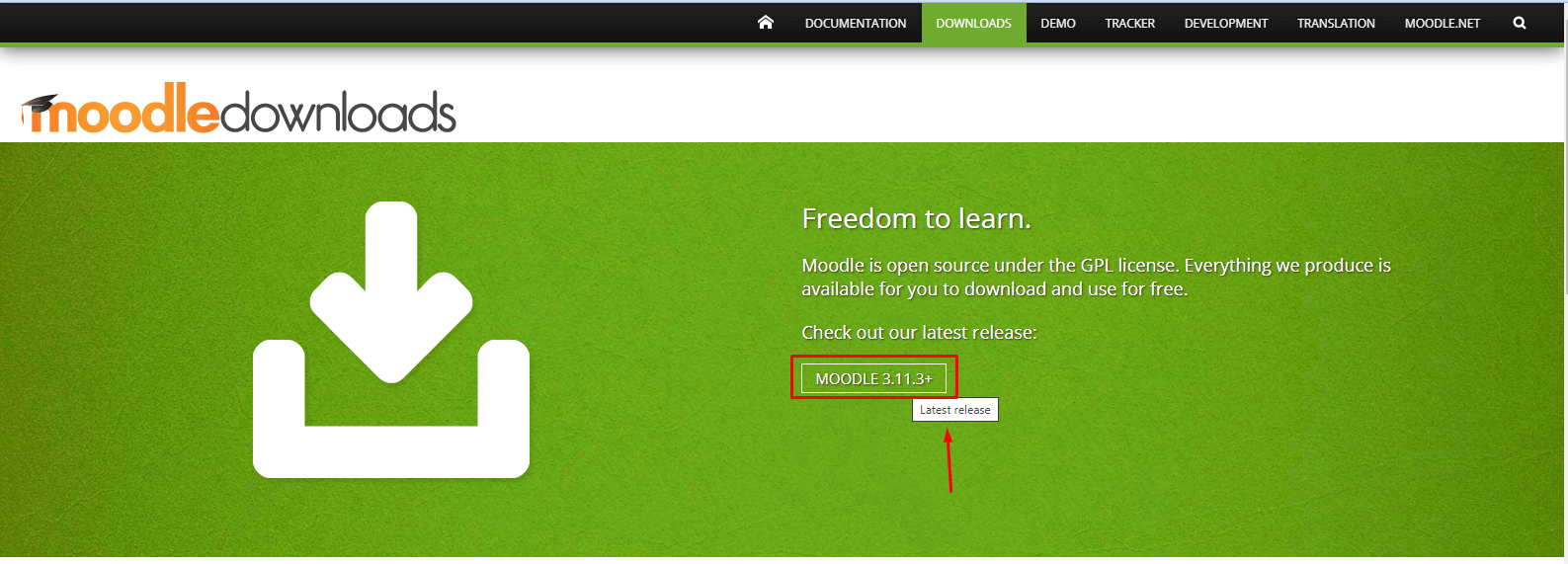 Screenshot: Download the latest stable Moodle zip file from the official Moodle website to your comput