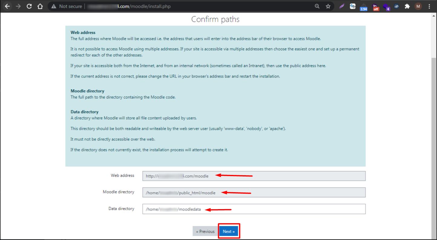 Screenshot: Upload and extract the Moodle zip in File Manager.