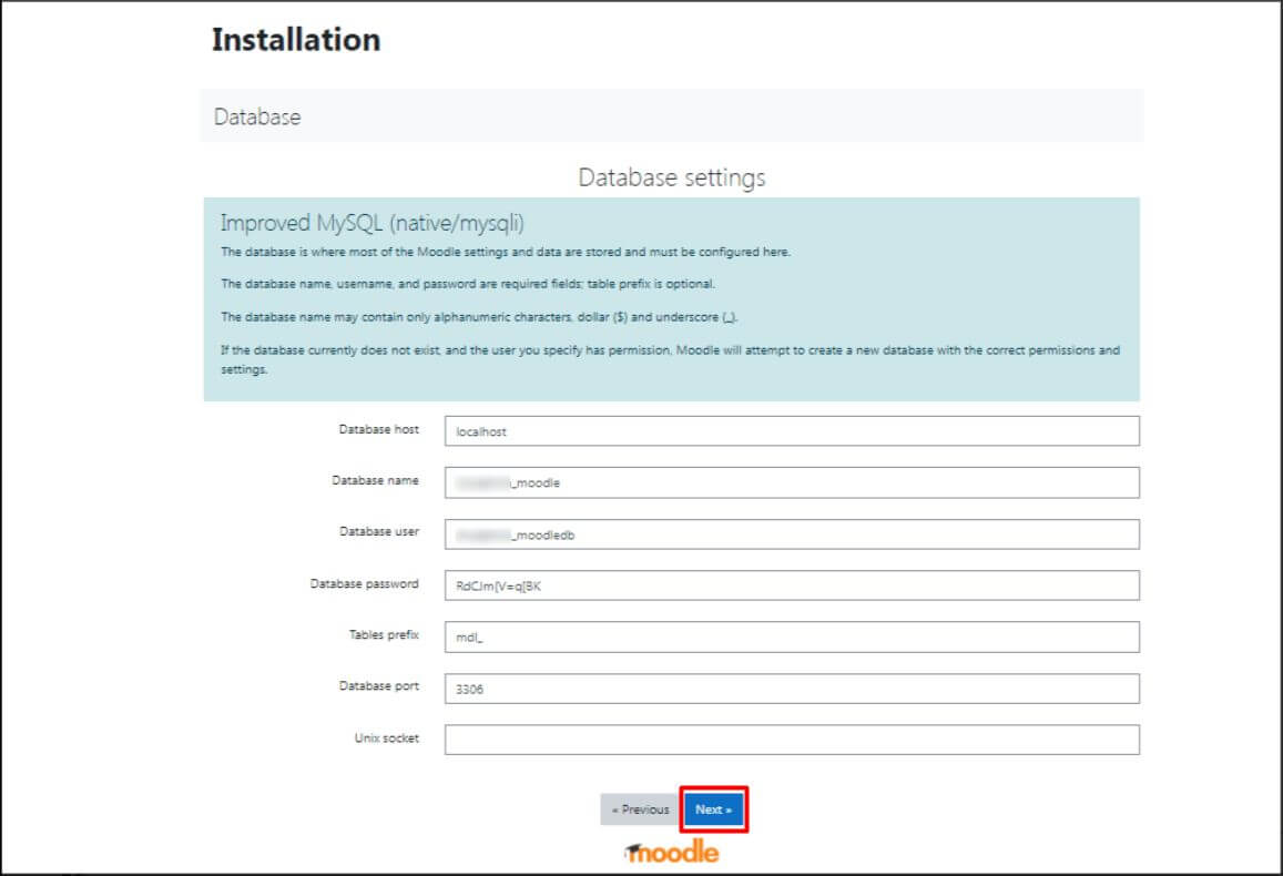 Screenshot: Create a database and a user with all privileges.