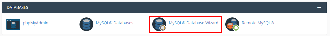Screenshot: Back in cPanel, open MySQL Databases (or MySQL Database Wizard ).