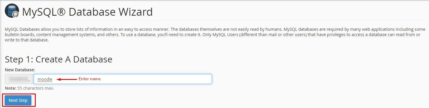 Screenshot: Back in cPanel, open MySQL Databases (or MySQL Database Wizard ).