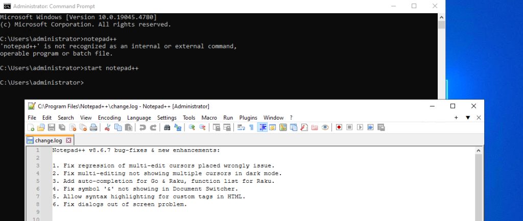 Starting Notepad++ from cmd