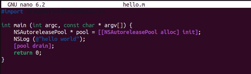 The hello.m file in nano