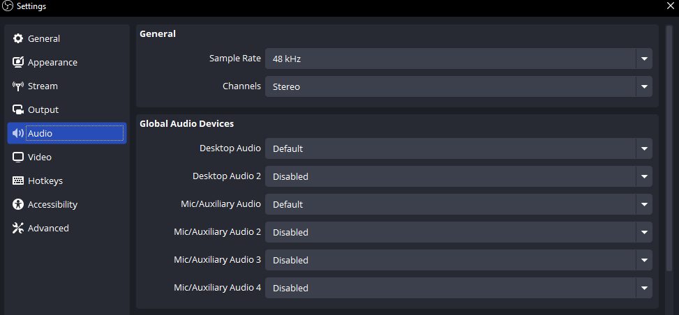 The audio settings
