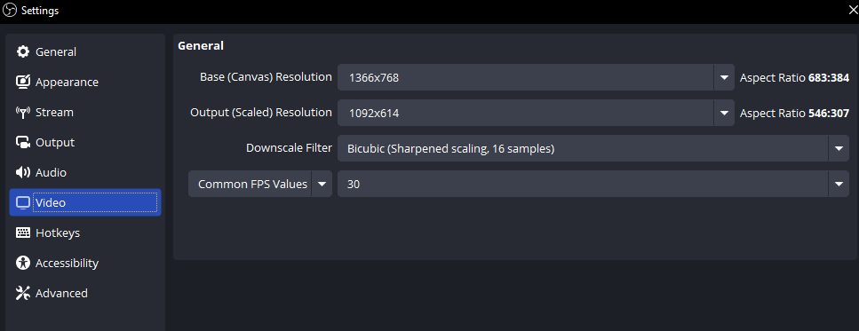 The video settings