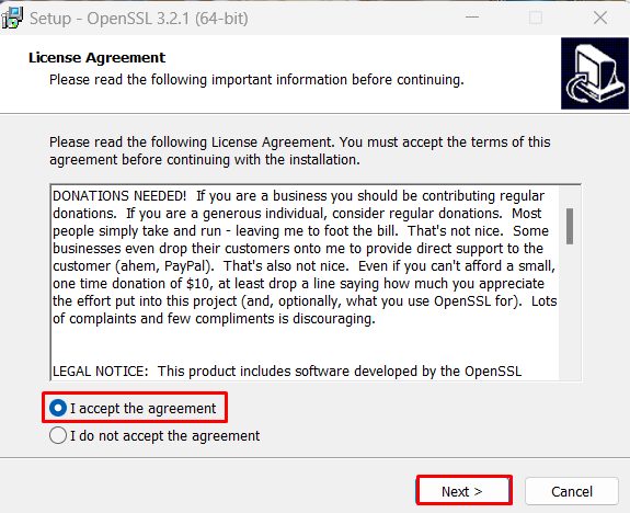 The OpenSSL license agreement