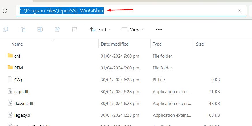 The OpenSSL bin directory