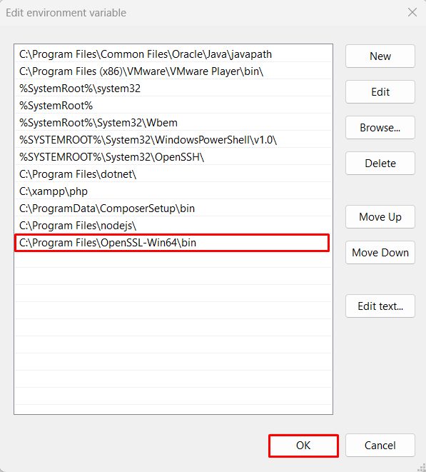 Adding the OpenSSL path