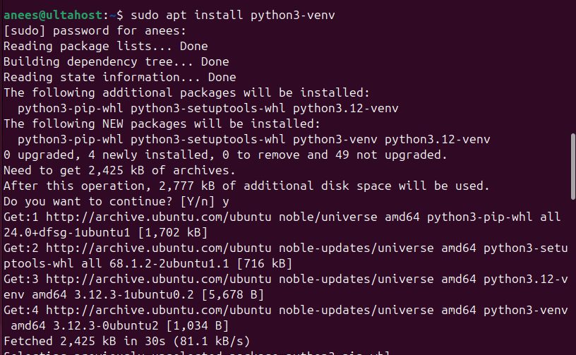 Installing python3-venv