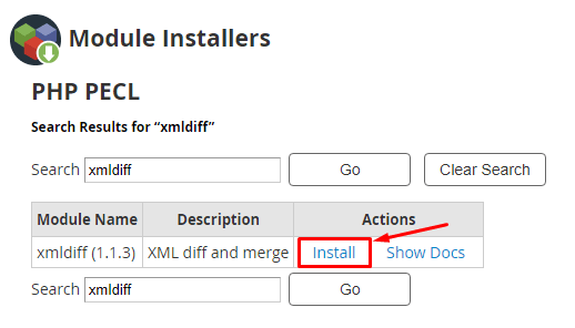 Screenshot: Install it from Module Installers or with pecl install xmldiff .