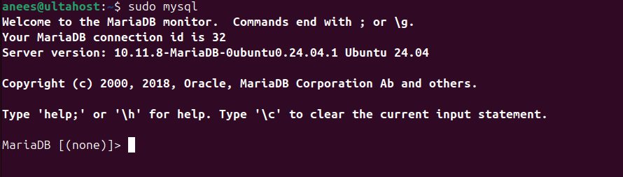 Logging in to MariaDB