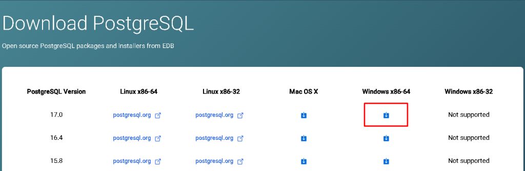 Downloading PostgreSQL