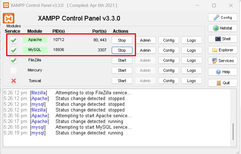 The XAMPP Control Panel