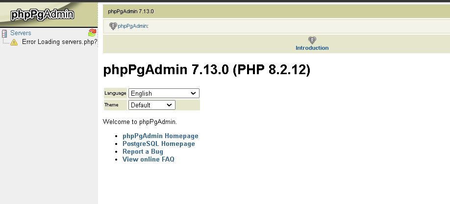 The phpPgAdmin home page