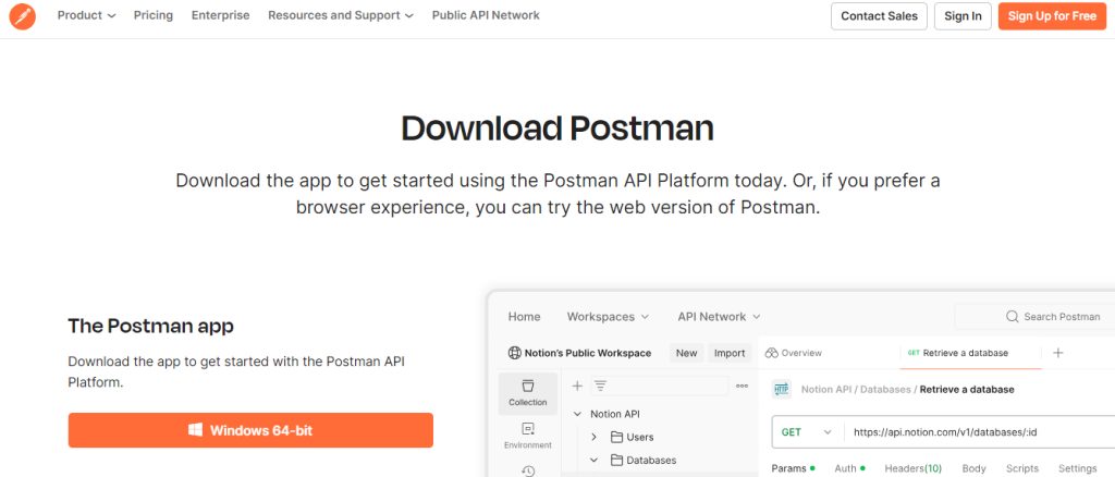 The Postman download page