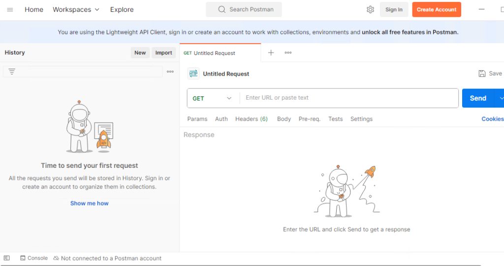 The Postman dashboard