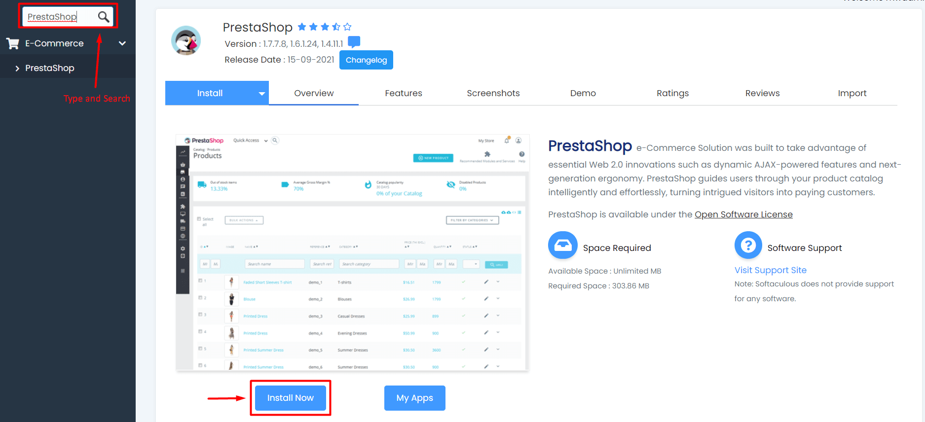 Screenshot: Click Install Now .