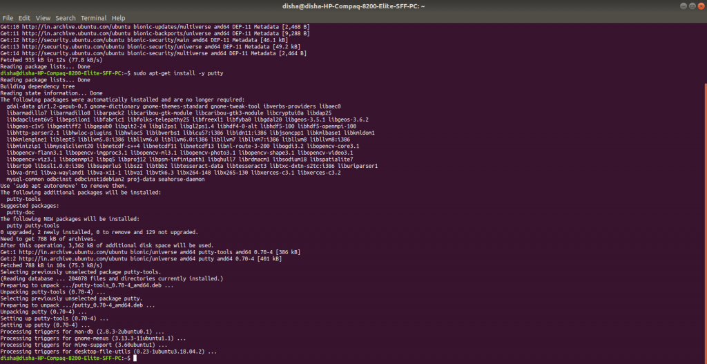 Screenshot: Install it with sudo apt install putty .