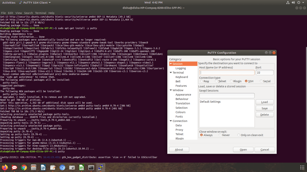 Screenshot: Install it with sudo apt install putty .