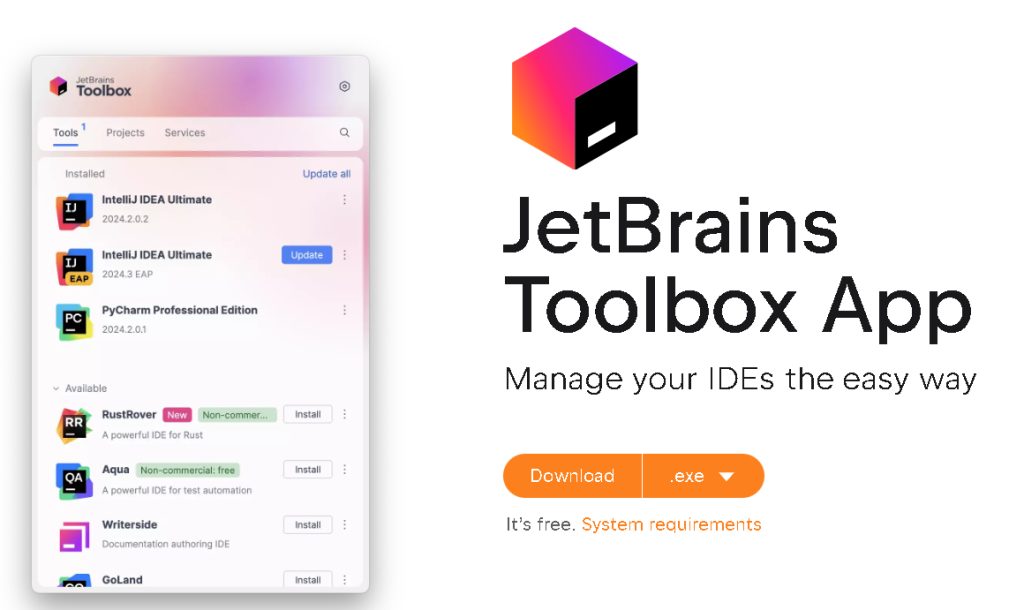 The JetBrains Toolbox download page