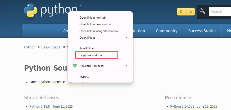 Copying the download link