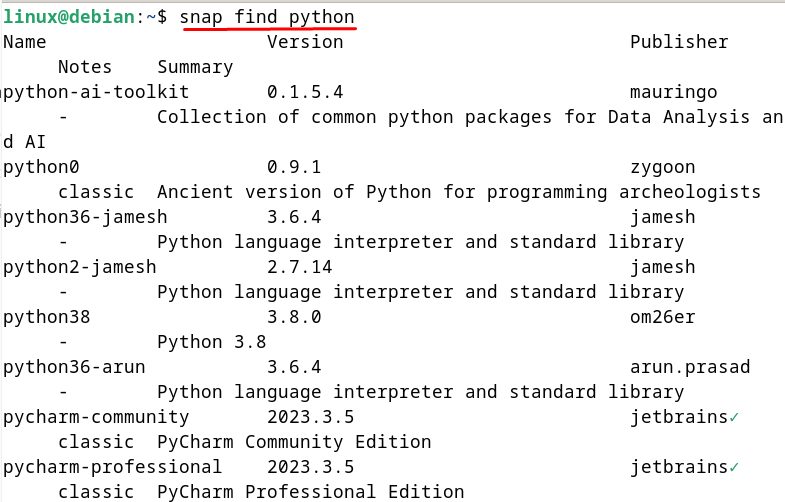 Searching for Python in Snap