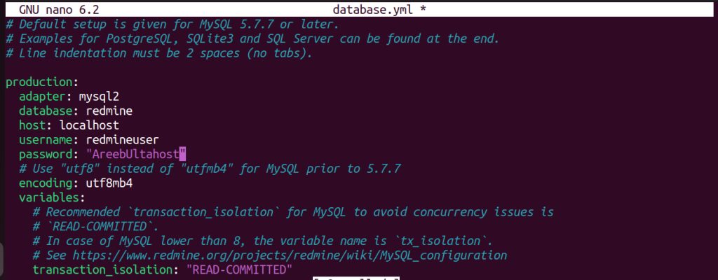 The database configuration