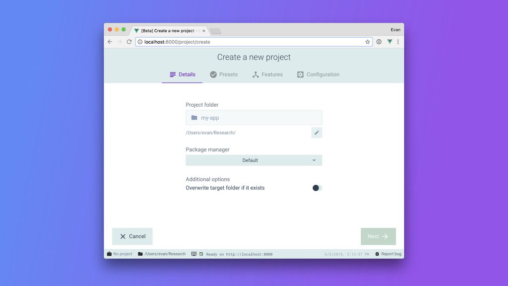 Creating a Vue project