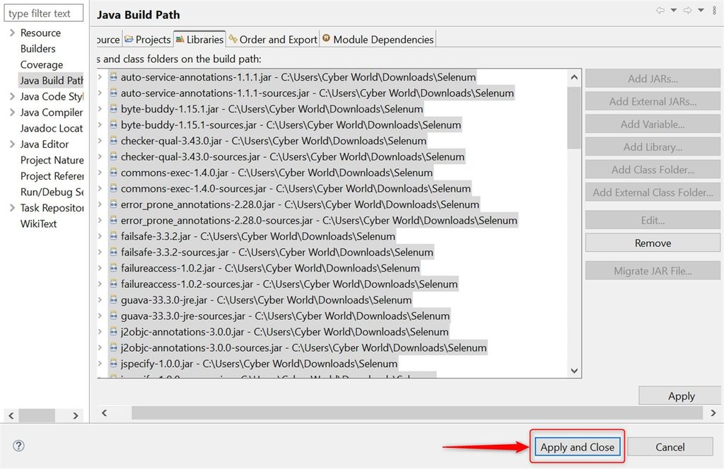 Adding all the jar files