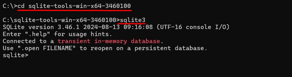 The SQLite shell running