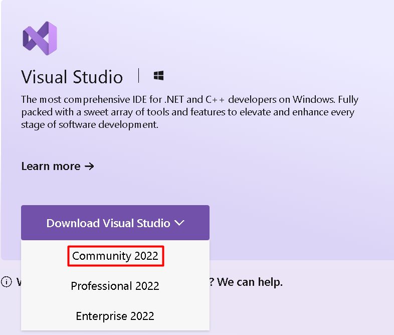 Downloading Visual Studio