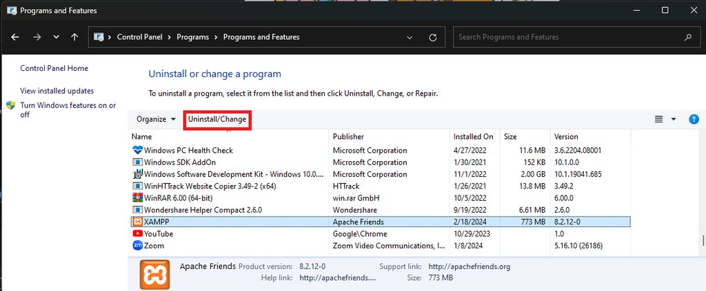 Uninstall a program