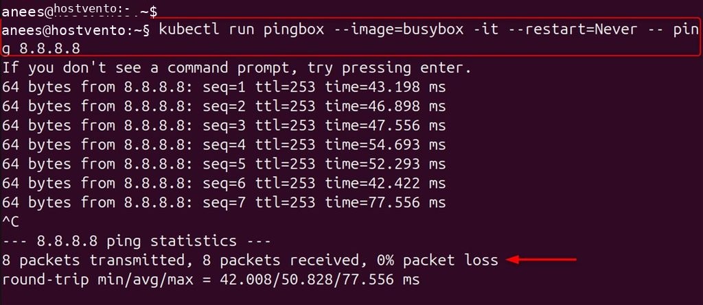 Pinging from a temporary pod