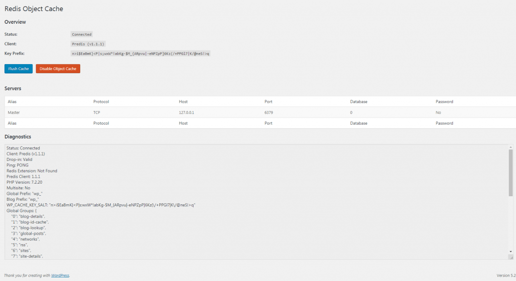 Screenshot: Click Enable Object Cache .
