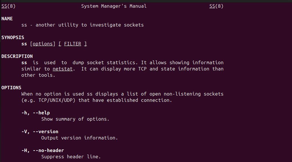 The ss manual page